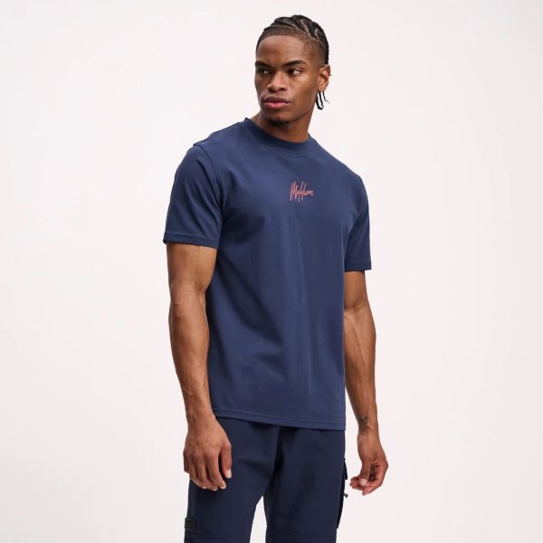 Malelions Striped Signature T-shirt Navy
