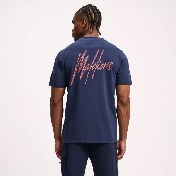 Malelions Striped Signature T-shirt Navy