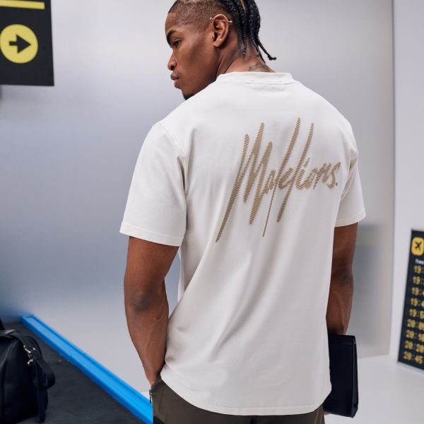 Malelions Striped Signature T-shirt Off White