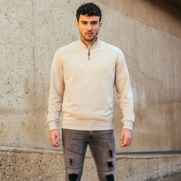 Malelions Turtle Neck Half Zip Sweater Beige