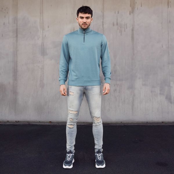 Malelions Turtle Neck Half Zip Sweater Licht Blauw