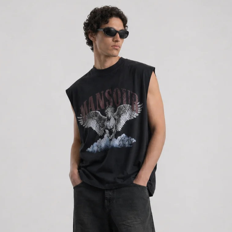 Mansour Cloud Runner Sleeveless T-shirt Zwart