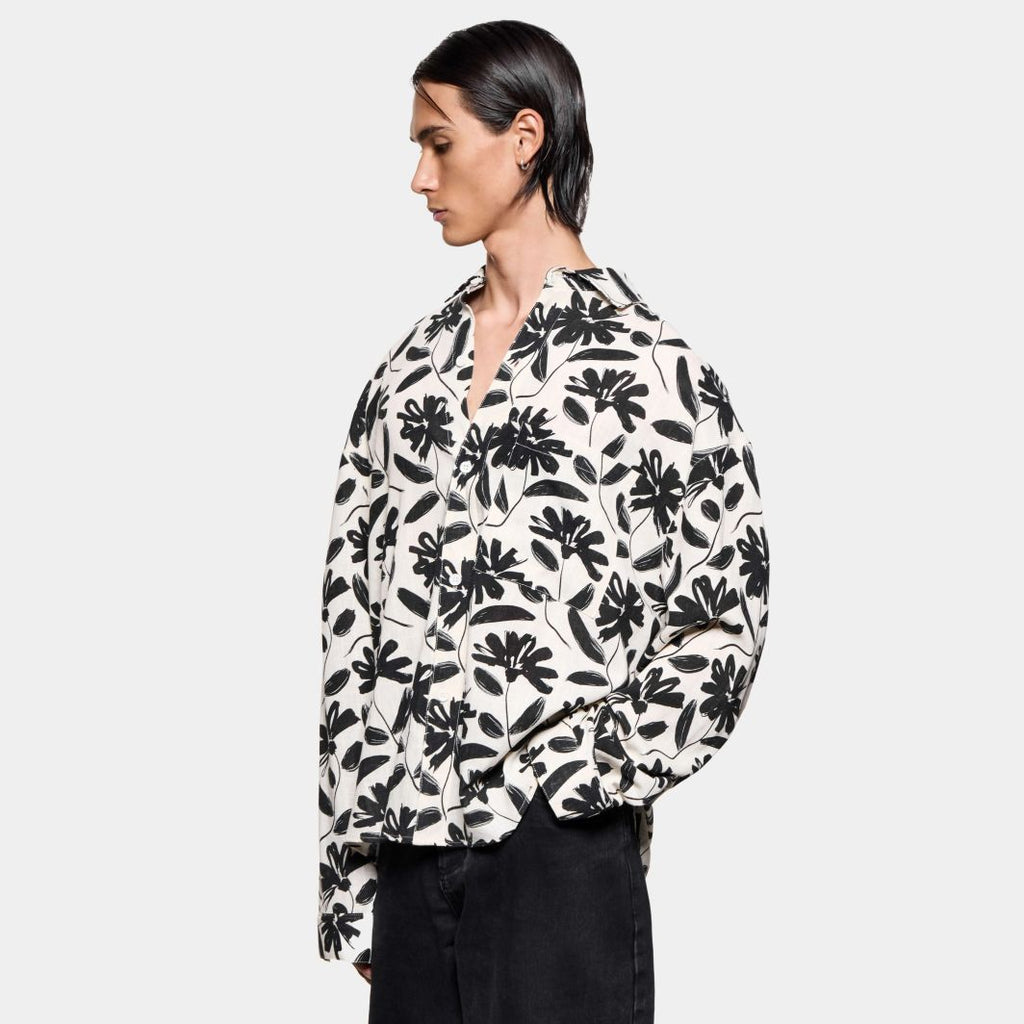MKI Miyuki Zoku Floral Linen Box Dress Overhemd Wit/Zwart