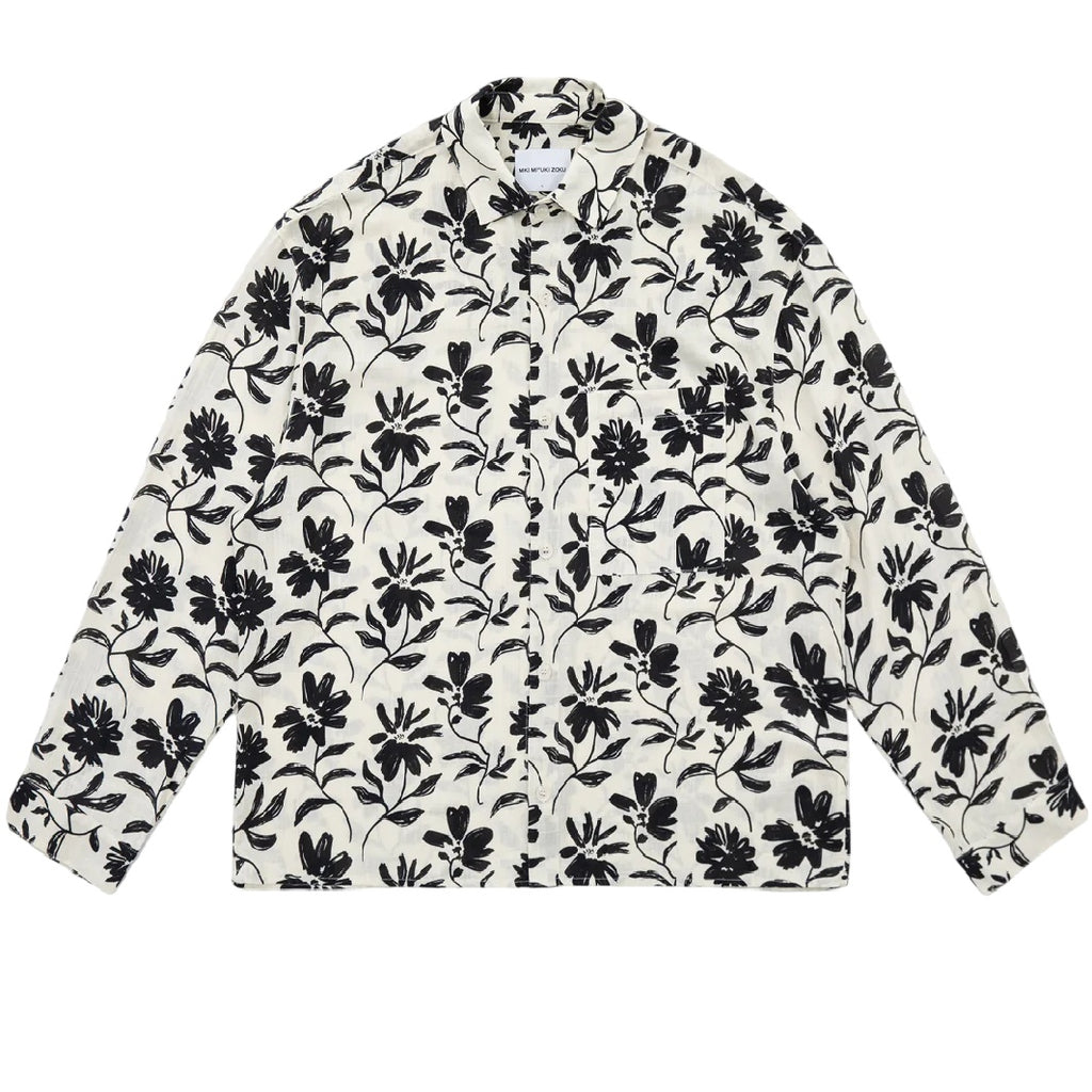 MKI Miyuki Zoku Floral Linen Box Dress Overhemd Wit/Zwart
