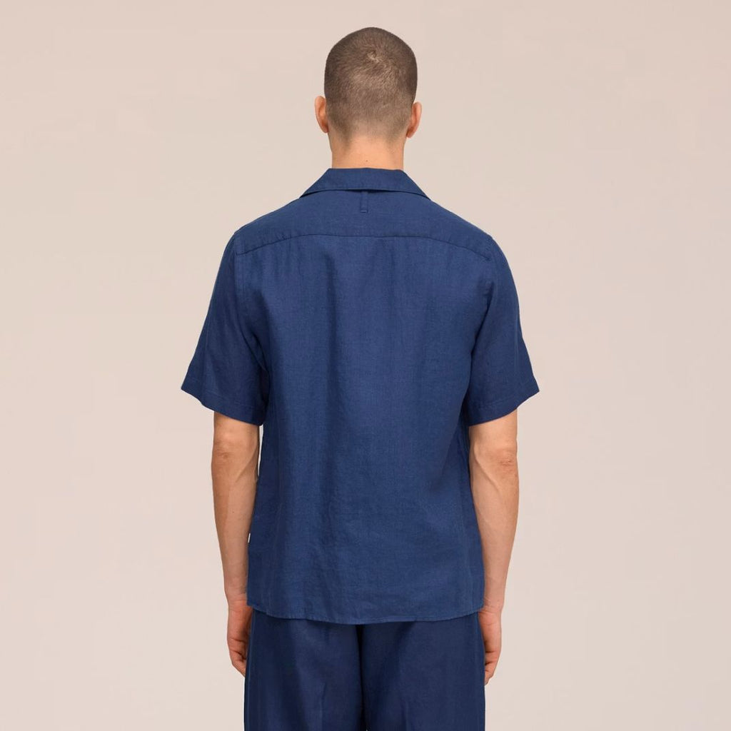NN.07 Julio Open Collar Linen Overhemd Navy