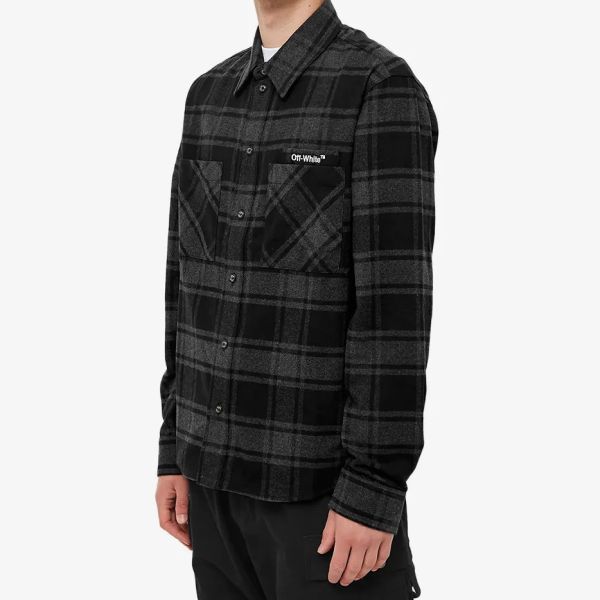 Off-White Outline Arrow Flannel Overshirt Grey/White
