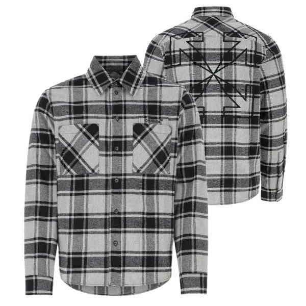 Off-White Outline Arrow Flannel Overshirt Grijs