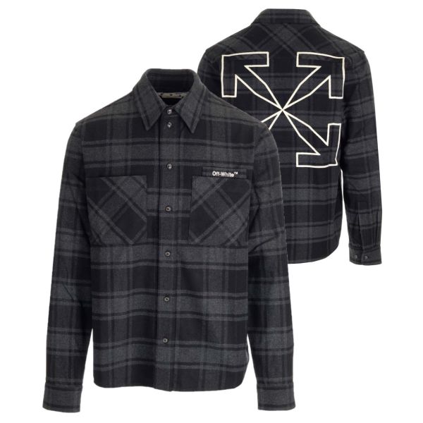 Off-White Outline Arrow Flannel Overshirt Grey/White