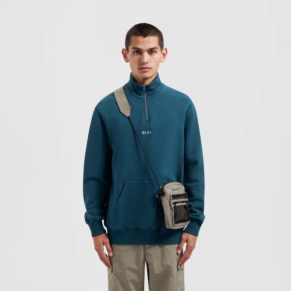 Olaf Block Zip Mock Sweater Blauw