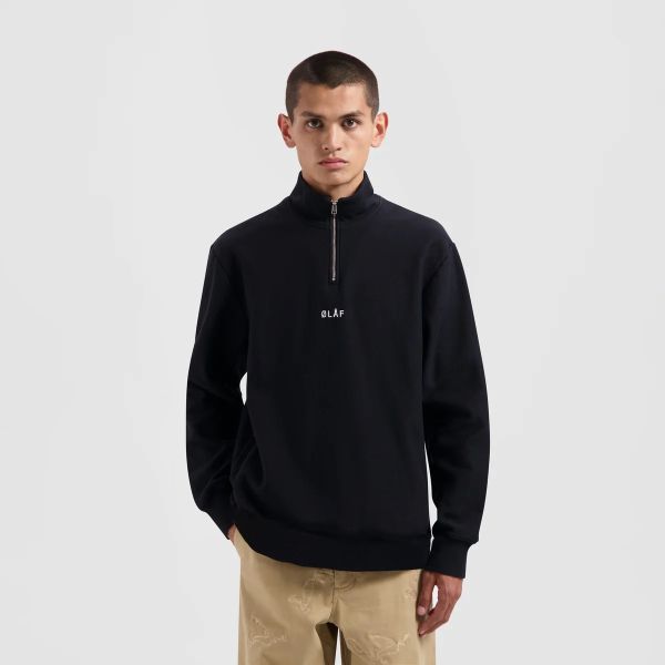 Olaf Block Zip Mock Sweater Zwart