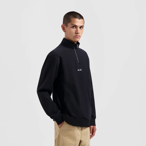 Olaf Block Zip Mock Sweater Zwart