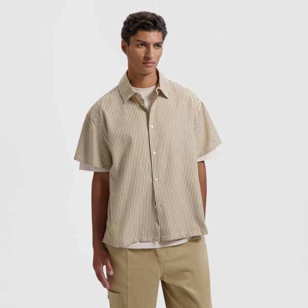 Olaf Boxy Seersucker Stripe Overhemd Beige