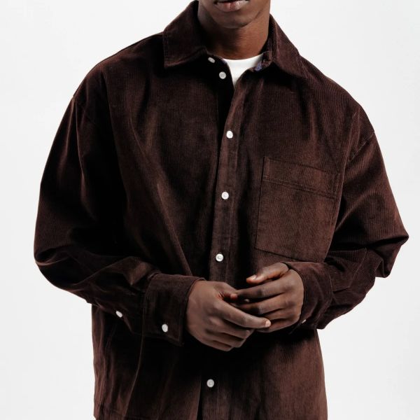 Olaf Corduroy Boxy Overshirt Donker Bruin