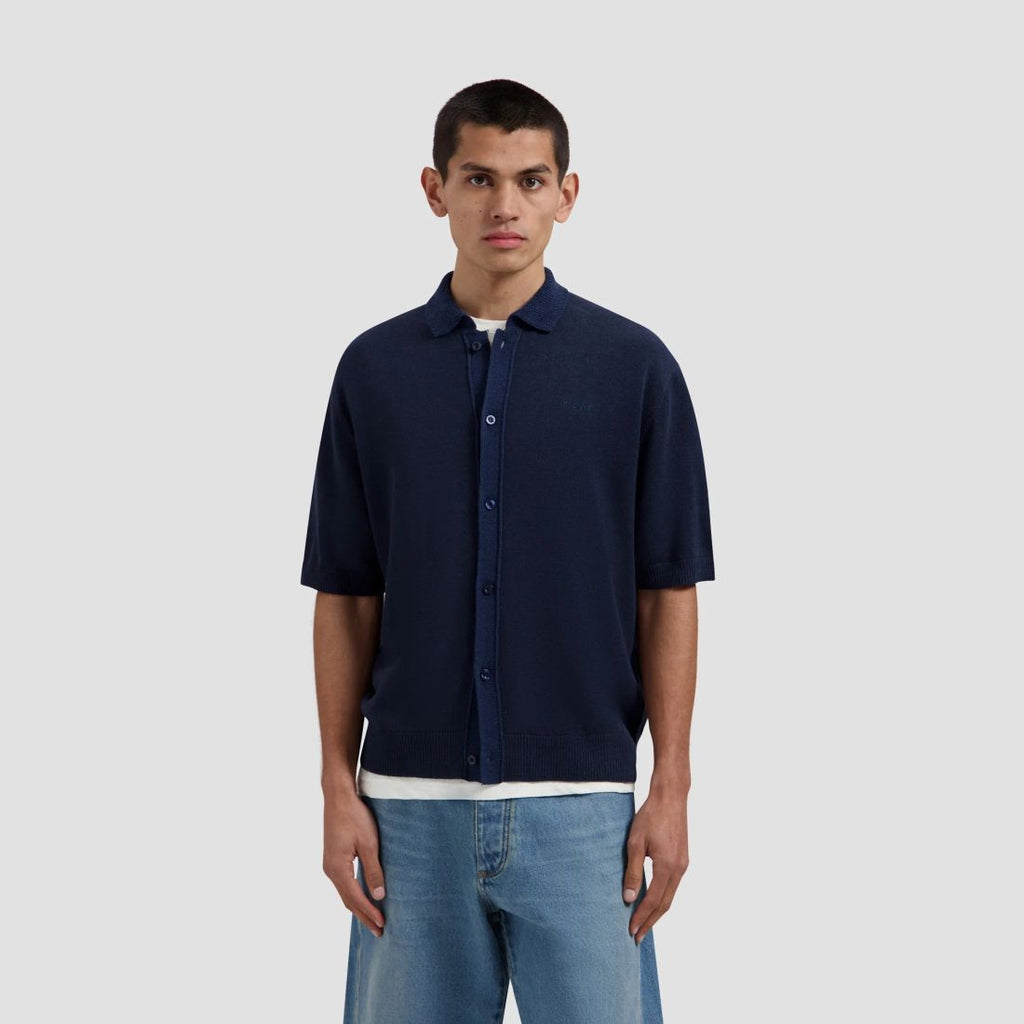 Olaf Linen Knitted Overhemd Navy
