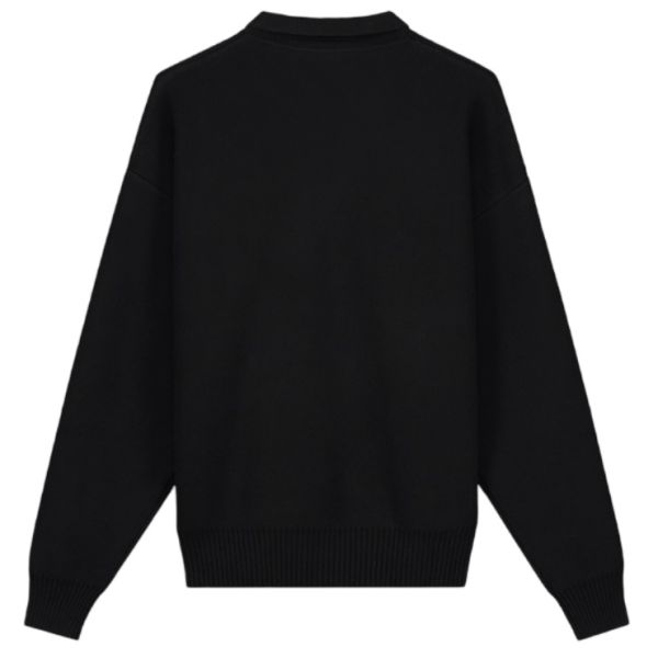 Olaf Oversized Knitted Longsleeve Polo Zwart