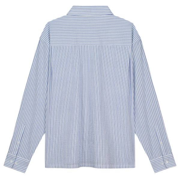 Olaf Seersucker Boxy Overhemd Blauw/Wit