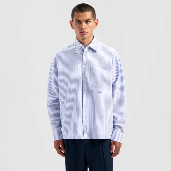 Olaf Seersucker Boxy Overhemd Blauw/Wit