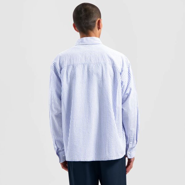 Olaf Seersucker Boxy Overhemd Blauw/Wit