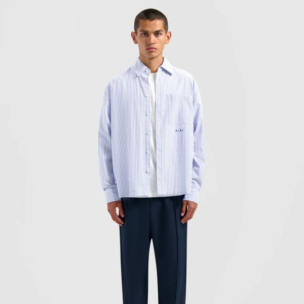 Olaf Seersucker Boxy Overhemd Blauw/Wit