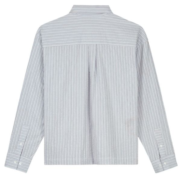 Olaf Seersucker Boxy Overshirt Licht Blauw