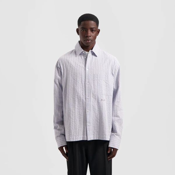 Olaf Seersucker Boxy Overshirt Licht Blauw