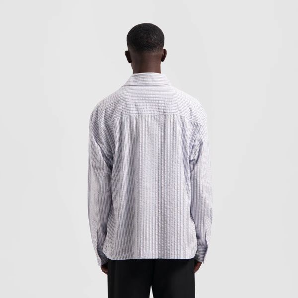 Olaf Seersucker Boxy Overshirt Licht Blauw