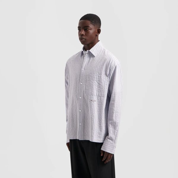 Olaf Seersucker Boxy Overshirt Licht Blauw