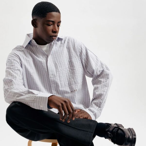 Olaf Seersucker Boxy Overshirt Licht Blauw
