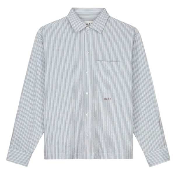 Olaf Seersucker Boxy Overshirt Licht Blauw