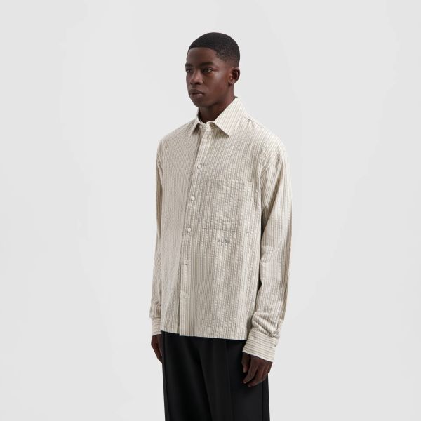 Olaf Seersucker Boxy Overshirt Off White