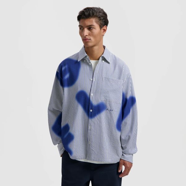 Olaf Stain Logo Stripe Overhemd Blauw
