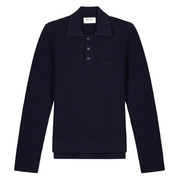 Olaf Waffle Knitted Polo Navy