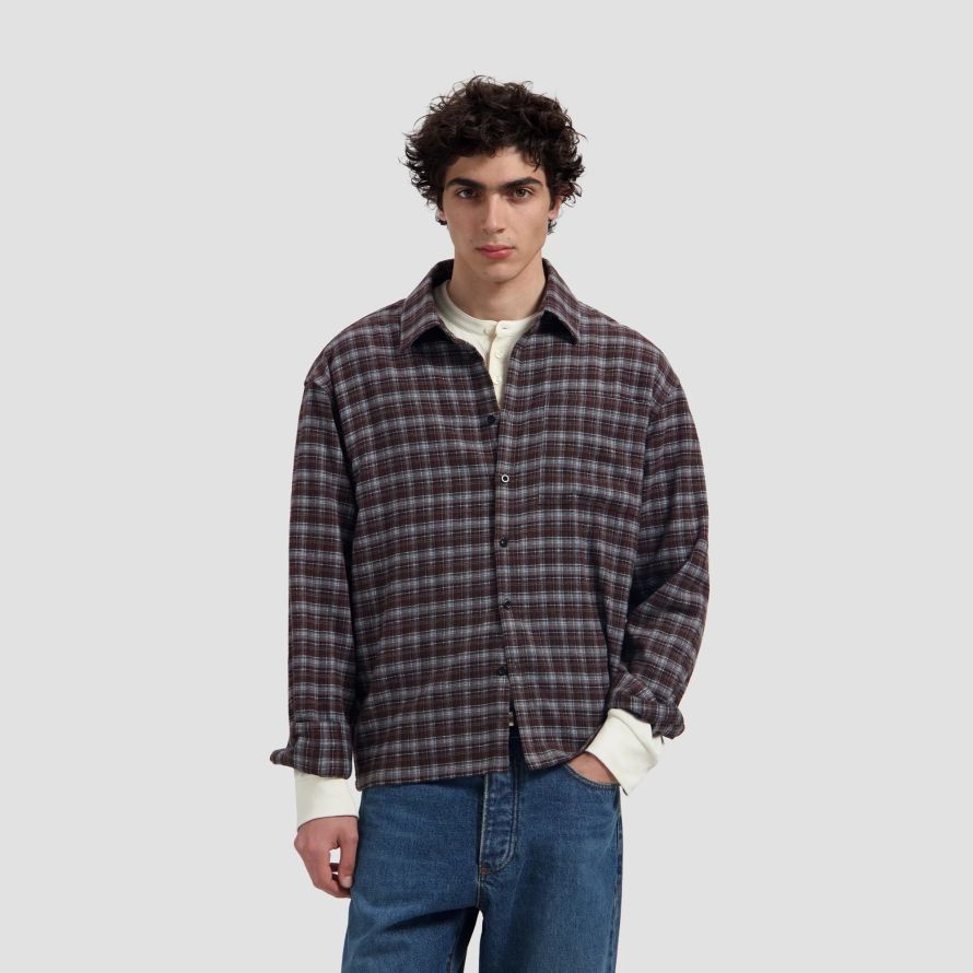 Olaf Flannel Boxy Overhemd Bruin/Licht Blauw