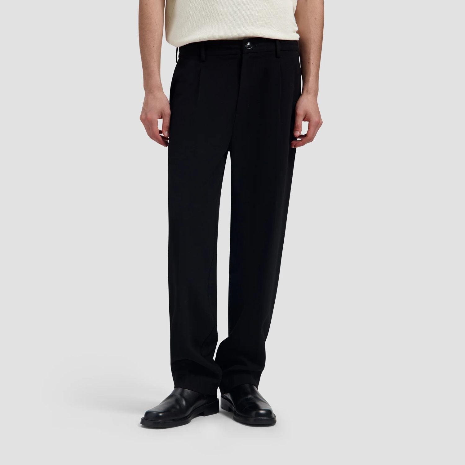Olaf Regular Wool Pleated Broek Zwart