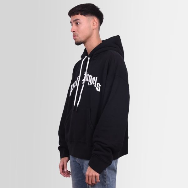 Palm Angels Curved Logo Hoodie Zwart