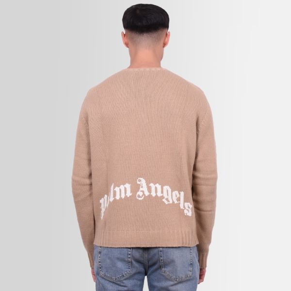 Palm Angels Curved Logo Sweater Beige