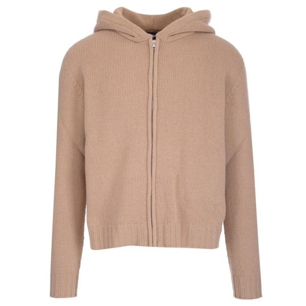 Palm Angels Curved Logo Zipped Sweater Beige