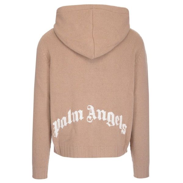 Palm Angels Curved Logo Zipped Sweater Beige