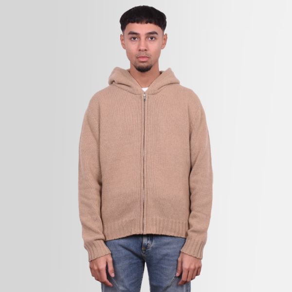 Palm Angels Curved Logo Zipped Sweater Beige