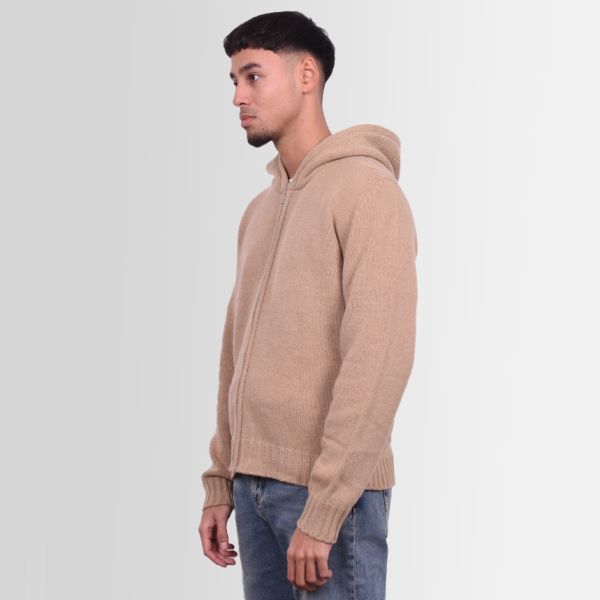 Palm Angels Curved Logo Zipped Sweater Beige