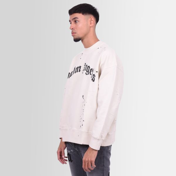 Palm Angels GD Glittered Logo Sweater Off White