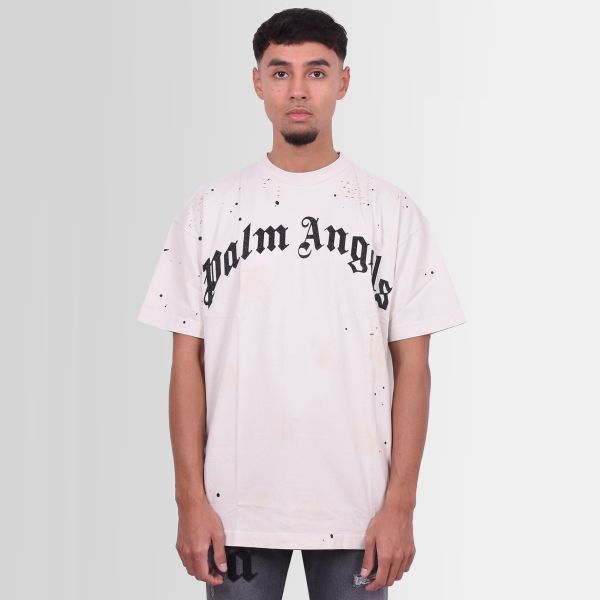 Palm Angels Glittered Logo Classic T-shirt Off White