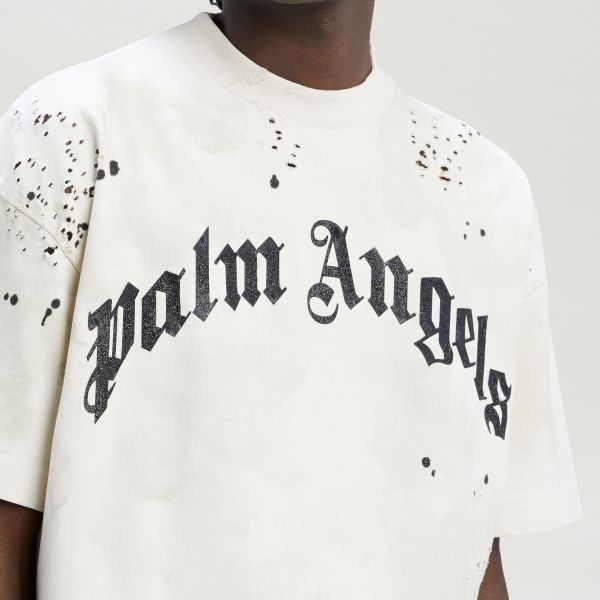 Palm Angels Glittered Logo Classic T-shirt Off White