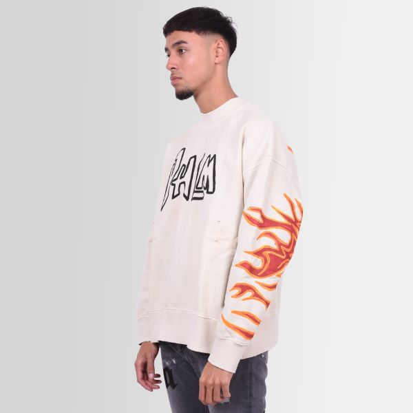 Palm Angels Graffiti Flames Sweater Off White