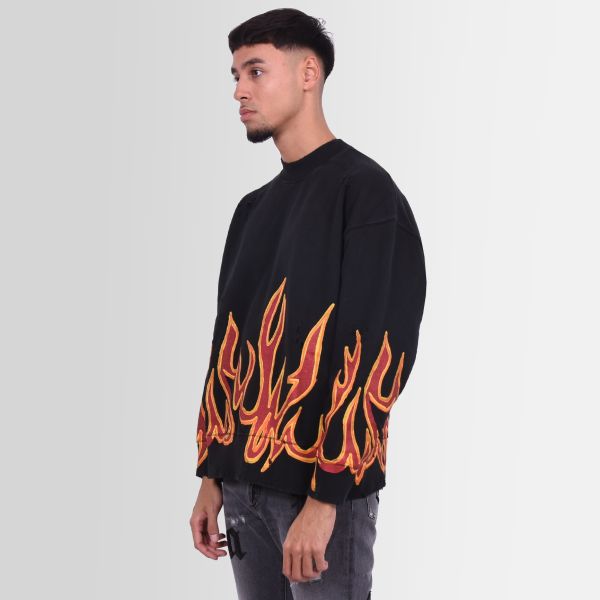 Palm Angels Graffiti Flames Sweater Zwart