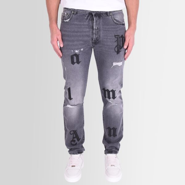 Palm Angels Logo Patch Classic Jeans Grijs