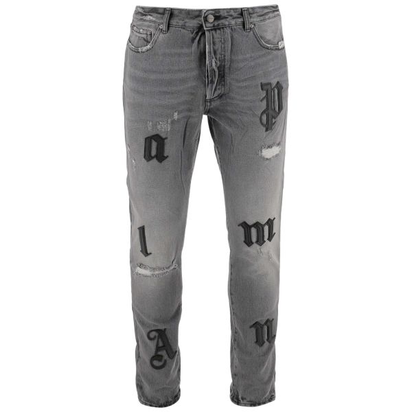 Palm Angels Logo Patch Classic Jeans Grijs