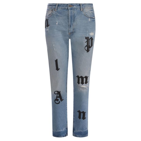 Palm Angels Logo Patch Classic Jeans Licht Blauw