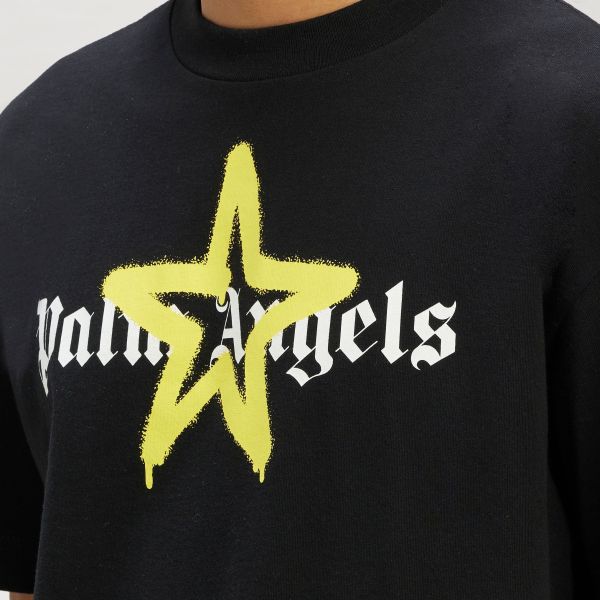 Palm Angels Star Sprayed T-shirt Zwart/Geel