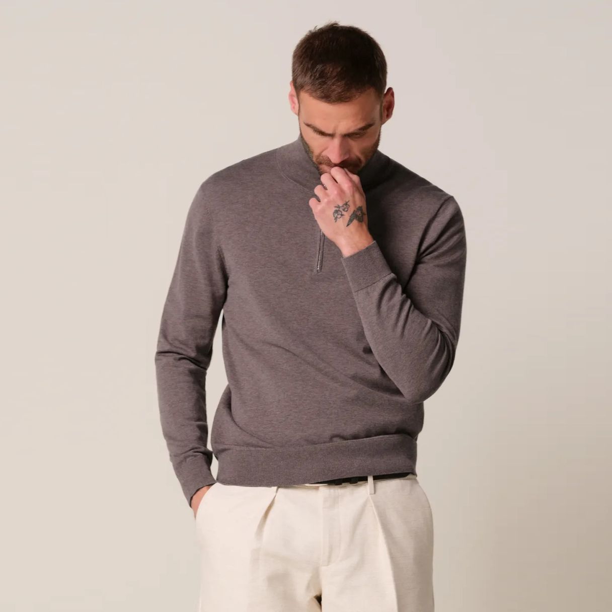 Profuomo Luxury Half Zip Sweater Bruin